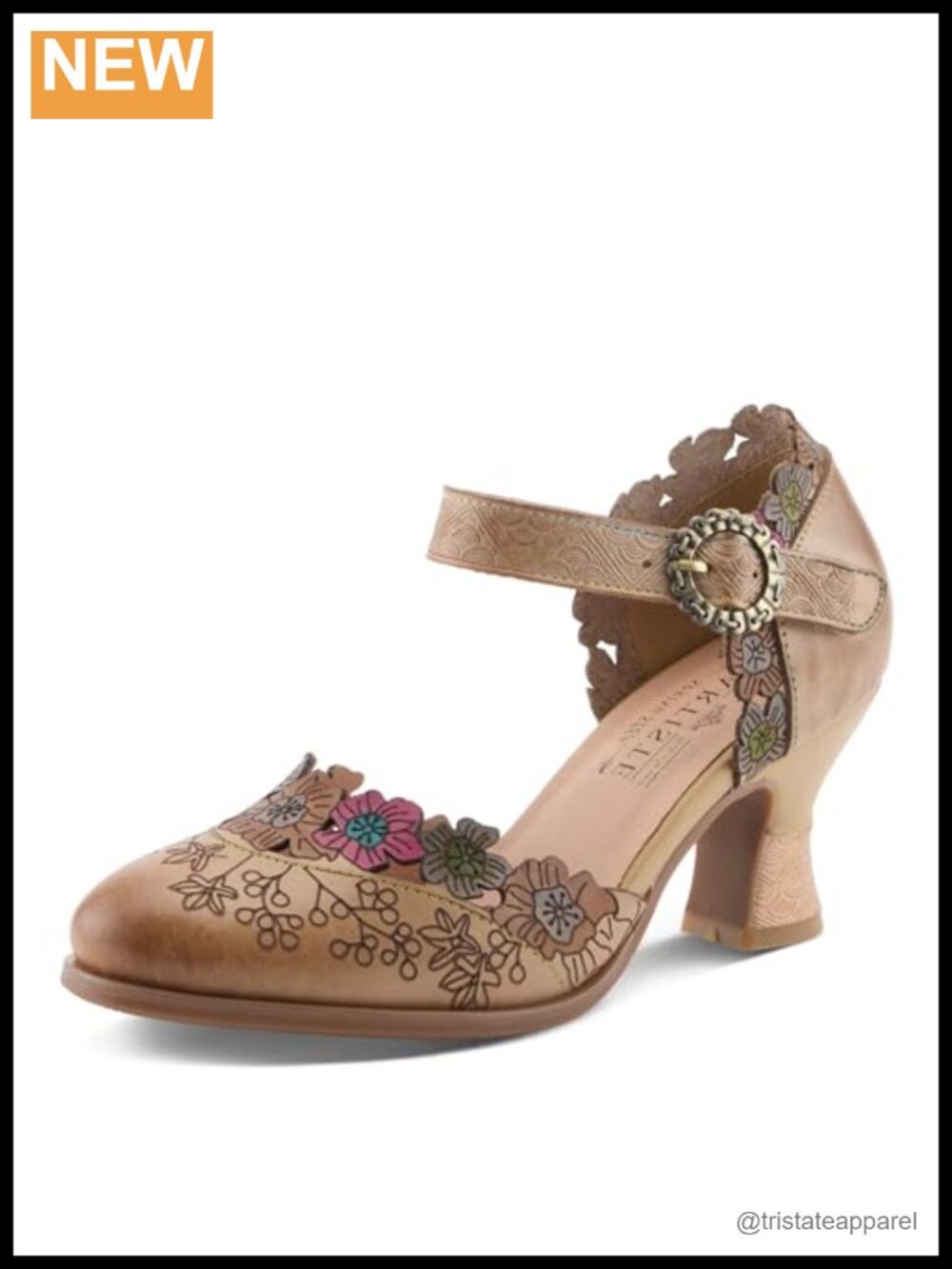 L'Artiste Floral Hand-Painted Leather Mary Jane Flats Cushioned Comfort